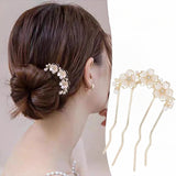 Daiiibabyyy  Pearl Flower U-Shaped Hair Combs for Women Elegant Style Metal Hair Forks Pearl Hairpin Clip Pins Hair Styling Tools Gifts