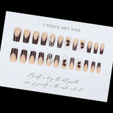 Daiiibabyyy  24pcs Retro Brown French Style Press On Nails Cute Bowknots Coffee Bean Polka Dot Decor False Nails Mid-length Coffin Fake Nail