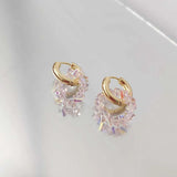 Daiiibabyyy  Fashion Metal Crystal Round Drop Earrings for Women Luxury Gold Color Double Layered Circle Ear Buckle Wedding Jewelry Gifts