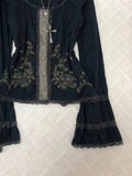 Daiiibabyyy  Y2K Vintage Black T Shirts Women Harajuku Streetwear Lace Floral Crop Tops Summer Sexy Gyaru Grunge Flare Long Sleeve Tees