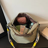Daiiibabyyy  Vintage Multi-pocket Large Tote Bag Drawstring Shoulder Contrast Webbing Crossbody For Outdoor Hiking Daily Commute Handbags