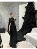 Daiiibabyyy  French Fashion Luxury Halter Neck Evening Gown Women Sexy Backless Sleeveless Slim-Fit Long Party Dress High-street Casual Robe