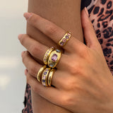 Daiiibabyyy  6Pcs/set Inlaid Purple Zircon Adjustable Opening Ring Set Women Smooth Gold Color Ring for Female Daily Y2K Jewelry Gifts