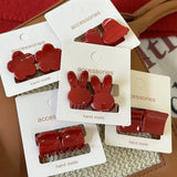 DAIIIBABYYY  -  2pcs Fashion Red Rabbit Hair Claws Duckbill Clip Fashion Sweet Hair Clip Elegant Flower Mini Side Banger Clip Headwear Hair Pins
