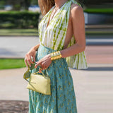 Daiiibabyyy  Elegant Pattern Print Draped Summer Dress Fashion Backless Hollow Out Long Party Dress Sexy Low-cut Deep V Women Holiday Dress