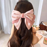 DAIIIBABYYY  -  Korean Solid Color Bowknot Hair Clips for Women Girls Trendy Big Bow Clip Ponytail Clips Barrettes Pin Accessories