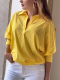 DAIIIBABYYY  -  Women Yellow Blouse Cotton Shirt Summer New Casual Loose Tops Spring Chic Lapel Shirt Female Work Wear Shirt Blouse