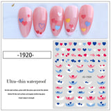Daiiibabyyy New 3D Gradient Love Heart Nail Stickers French Red Blue White Green DIY Nail Art Self-Adhesive Decals Nail Art Decoration
