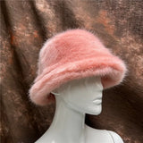 Daiiibabyyy  y2k Fluffy Faux Fur Bucket Hat Women Rabbit Fur Warm Thick Plush Winter Hat Lady Luxury Fashion Furry Panama Fisherman Cap