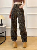 Daiiibabyyy Leopard High Waisted Jeans Wide Leg Baggy Pants Streetwear Trousers Y2k Fashion 2024 Boyfriend Loose Denim Pants Mom Jeans