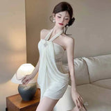 Daiiibabyyy  Pure and Unique Halter Neck Strapless Dress Nightclub Mesh Makes You Look Thin