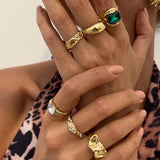 Daiiibabyyy  6Pcs/set Inlaid Purple zircon Adjustable Opening Ring Set Women Smooth Gold Color Ring for Female Daily Jewelry Gifts ﻿