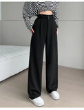 Daiiibabyyy  New Narrow Suit Mop Pants for Women Loose Solid Color Slim Straight Trousers Casual Elastic High Waist Wide Leg Pants Mujer