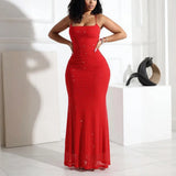 DAIIIBABYYY  -  Summer New Spaghetti Strap Dresses Solid Diamond Sheath Mermaid Floor Length Basic Style Sexy Ladies Evening Night Club Hot