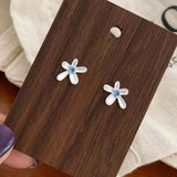 Daiiibabyyy  Sweet Cute Silver Color Flower Stud Earrings for Women Simple Exquisite Mini Small Earrings Students Daily Jewelry Accessories