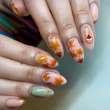 Daiiibabyyy  24pcs Finished Fake Nails Sets Autumn Leaves Design Almond Full Cover Nail Tips Long Oval Press on False Nails French Manicure