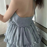 DAIIIBABYYY  -  Summer Fashionable Hollow Out Ruffles Solid Color V-neck Mini Dress Femme Lolita Sweet Pleated Women Clothing Slim Sexy Dress