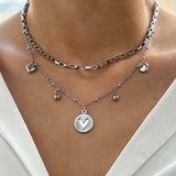 Daiiibabyyy  Stainless Steel Double Layer Heart Necklaces for Women Luxury Gold Color Love Beads Personality Choker Necklaces Jewelry Gifts