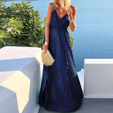 DAIIIBABYYY  -  Women Loungewear Fashion Lace-Up Maxi Dress Summer Solid Holiday Sleeveless Deep V-Neck Elegant Ladies Party Dress