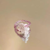 Daiiibabyyy  New Flower Acrylic Ring New Korean Style White Lily Index Finger Ring Elastic Beaded Unique Creativity Fold Women Jewelry Gifts