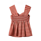 DAIIIBABYYY  -  French Sweet Plaid Cross Twist Camisole Women's Summer Sexy Backless Sleeveless Slimming Age-reducing Sling Tops Female Clothing
