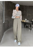 Daiiibabyyy  New Narrow Suit Mop Pants for Women Loose Solid Color Slim Straight Trousers Casual Elastic High Waist Wide Leg Pants Mujer
