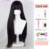 Daiiibabyyy  Cute Lolita Girl Long Medium Length Wig Full Head Cover Style JK Universal Wig 80cm Head Cover Elegant Hair Extension
