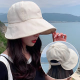 Daiiibabyyy Bucket Hat Women Foldable Sunshade Sun Hats For Women Ladies Korean Fishing Hat Fisherman Cap Adjustable Rope Gorro Sunhat