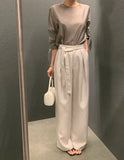 DAIIIBABYYY  -  Strap Design Pleated Casual Pants Women Summer New Niche Versatile Hanging High Waisted Straight Leg Trousers