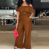 DAIIIBABYYY  -  Plus Size Shawl Sleeve Romper Women Jumpsuit Bodysuit Fashion Solid Wide Leg Pant Jumpsuit Overalls Wholesale Dropshipping