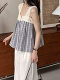 DAIIIBABYYY  -  Summer New Top Plaid Patched Lace Lace Edge Age Reducing Sleeveless Doll Shirt