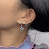 Daiiibabyyy Blue Rhinestone Star Pentagram Hoop Earrings for Women Hot Girls Crystal Ear Bone Nail Piercing Earring Y2K Fashion Jewelry Gift