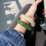 Daiiibabyyy Vintage Elegant Acrylic Green Beige marble pattern Geometric Square Big Bracelet for Women Fashion Jewelery 2024 New Design