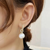 DAIIIBABYYY  -  sliver-plated Pearl Zircon Earring for Women Girl Party Gift Circular Temperament Banquet Jewelry