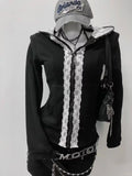 Daiiibabyyy  Autumn New Black Lace Hoodie Jacket Women Y2k Light Asian Style Millennium Spicy Girl Slim Fit Waist Slimming Top