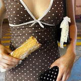 DAIIIBABYYY  -  Women's Summer New Polka Dot Spliced Color V-Neck American Style Fashion Elegant Slim Short Sleeve Commuter Aesthetic Dresses