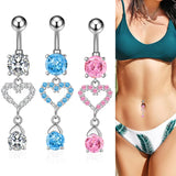 Daiiibabyyy Fashion Minimalist Bowknot Zircon Long Dangle Belly Button Ring Heart Shape Zircon Navel Ring For Women Body Piercing Jewelry