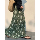 Daiiibabyyy  Summer Sweet Chiffon Floral Skirt Women Vintage Elegant High Waisted Skirt Beach Vacation Side Slit Midi Skirt New