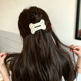 Daiiibabyyy  New Polka Dot Dog Bone Hair Claw Clips Black and White Premium Hair Barrettes Fashion Hair Accessories for Women