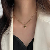 Daiiibabyyy  Maillard Brown Natural Stone Pendant Necklace for Women Oval Opal Gold Color Charm Sweater Chain Chokers French Elegance Jewelry