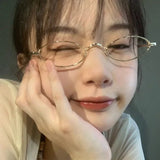 DAIIIBABYYY  -  Small Oval Glasses Women Girls Gold Silver Metal Elliptical frame Eyeglasses Y2K Vintage Anti Blue Light Reading Eyewears