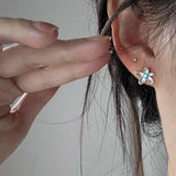 Daiiibabyyy  Sweet Cute Silver Color Flower Stud Earrings for Women Simple Exquisite Mini Small Earrings Students Daily Jewelry Accessories