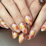 Daiiibabyyy  24Pcs Maillard Smudge Maple Leaf Design Press on Fake Nails Mid-length Almond Full Cover Nail Tip Reusable Finished False Nails