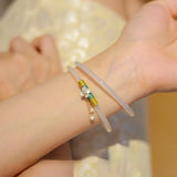 Daiiibabyyy 2Pcs/Set Natural Jade Solid Color Jingle Bangles Retro Simple Glass Bracelet Femme Fashion Women's Casual China Jewelry Gifts