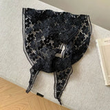 Daiiibabyyy  Retro Floral Printed Lace Triangle Scarf Transparent Embroidered Lace Head Scarf Thin Scarf Accessories Lace Headband Party