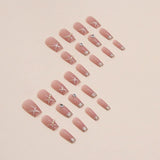 Daiiibabyyy Short Coffin Faux Pearl Pink Fake Nails Press on Short Set Sequin Cute Nail Art Reusable Fake Nails Acrylic Full Cover Tips