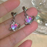 Daiiibabyyy  Y2K Heart Planet Drop Earrings for Women Harajuku Fashion Punk Girl Crystal Stars Earring 2025 Korean Trendy Party Jewelry Gifts