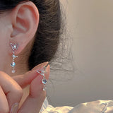 Daiiibabyyy  Luxury Women's Asymmetric Butterfly Earrings Temperament Rhinestone Tassel Zircon Earrings Shiny Wedding Party Y2K Jewelry Gifts