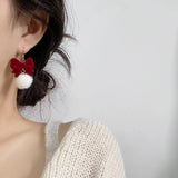 DAIIIBABYYY  -  New Romantic Winter Red Velvet Flocking Bow-knot Earrings Korean Fashion White Furry Ball Multi-style Dangle Earring Jewelry