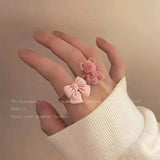 Daiiibabyyy Pink Cute Bear Ring Female Kawaii Candy Color Bow Ring Jewelry for Women New Kpop Trendy Elegant Charm Aesthetic Y2k Accessories